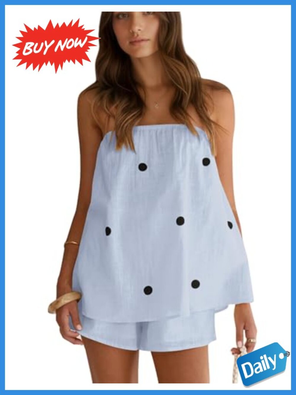 Women's Polka Dot Strapless Tube Top and Shorts Lounge Set Summer